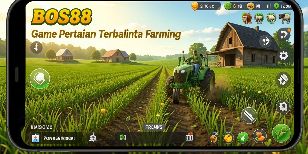 Tampilan gameplay BOS88 yang menggambarkan dunia pertanian yang luas.