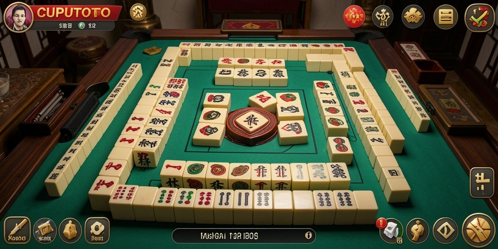 Tampilan gameplay CUPUTOTO dengan ubin Mahjong yang penuh warna.
