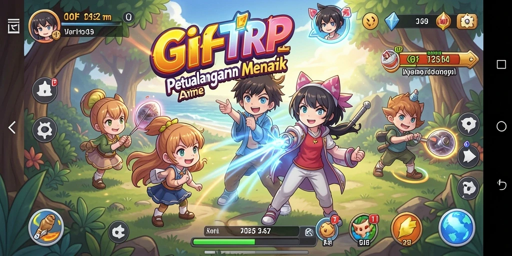 Screenshot gameplay GIFTRP yang penuh warna dan karakter Anime yang menarik.