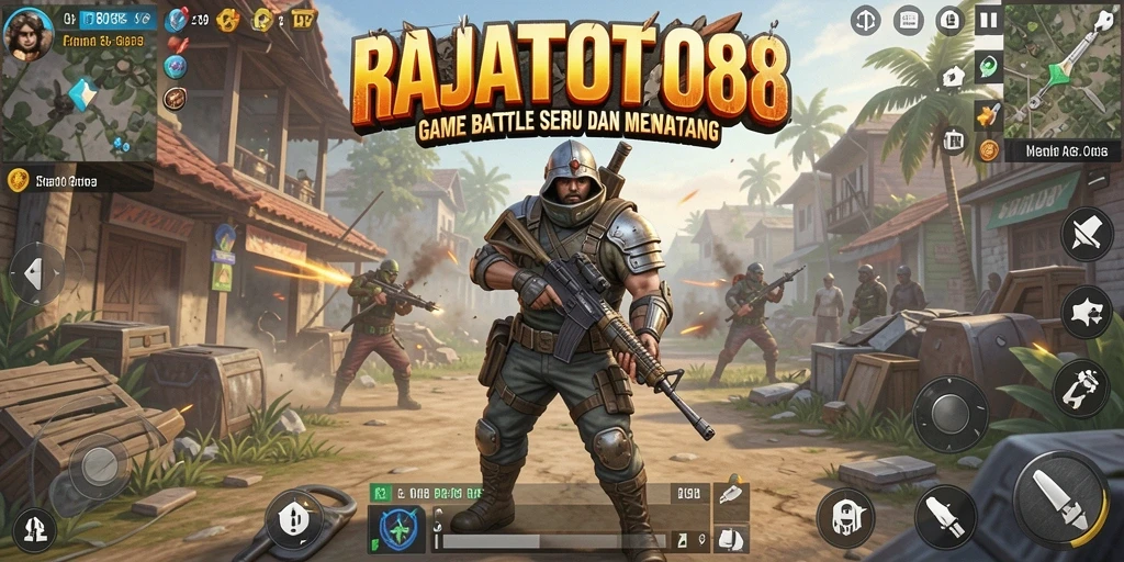 Screenshot utama RAJATOTO88 menunjukkan aksi seru Battle Royale.