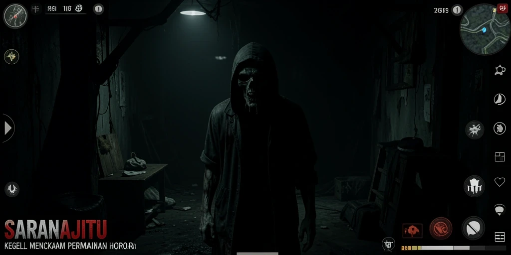 Tangkapan layar menunjukkan ketegangan mencekam dalam gameplay SARANAJITU.