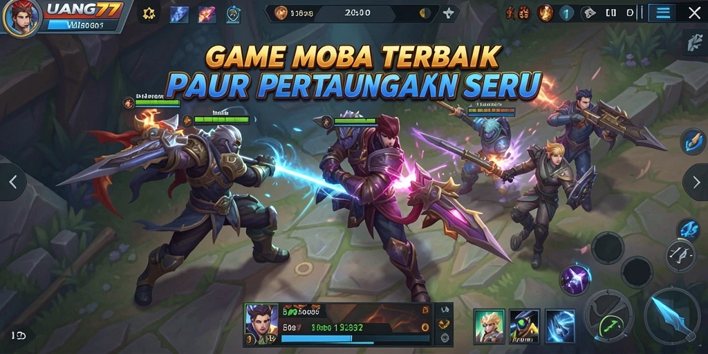 Gameplay seru UANG77 dengan pertarungan epik antara para hero.